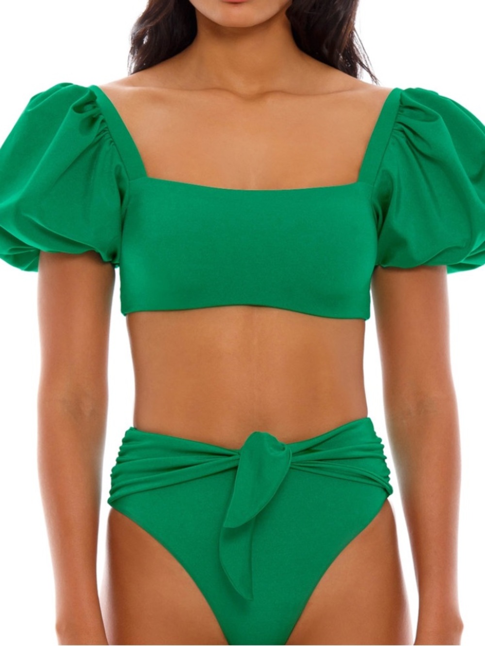 New Agua Bendita x Free People Calista Sm Green Puff Sleeves Crop Bikini Top